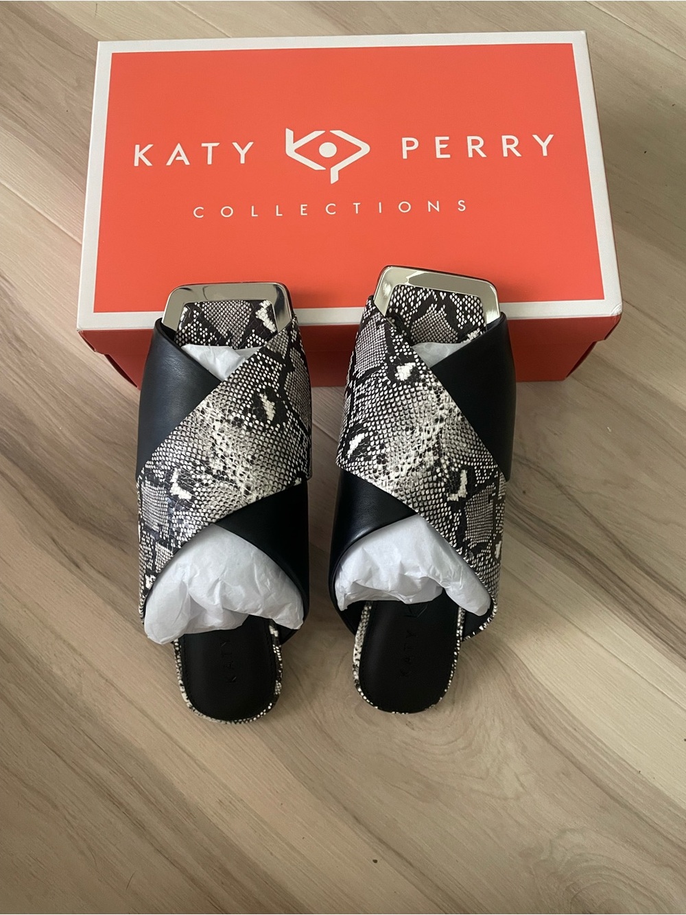 Katy Perry Collections Black & Snake-Print Crisscross Slide Mules